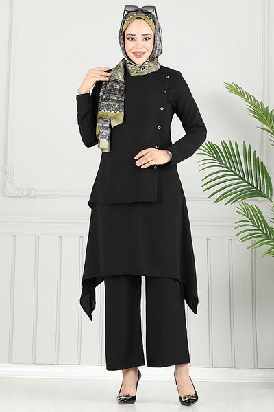 ModaMerve Ασύμμετρο κοστούμι Hijab 3119HBS932-M Μαύρο