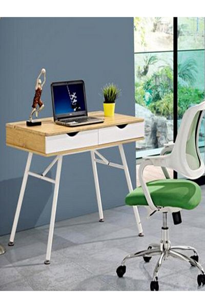 micasa 2-Drawer Metal Frame Spacious Wooden Computer Desk