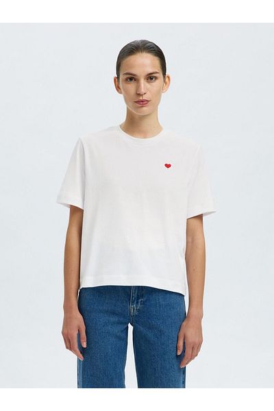 Selected Femme T-Shirt mit Rundhalsausschnitt Besticktes