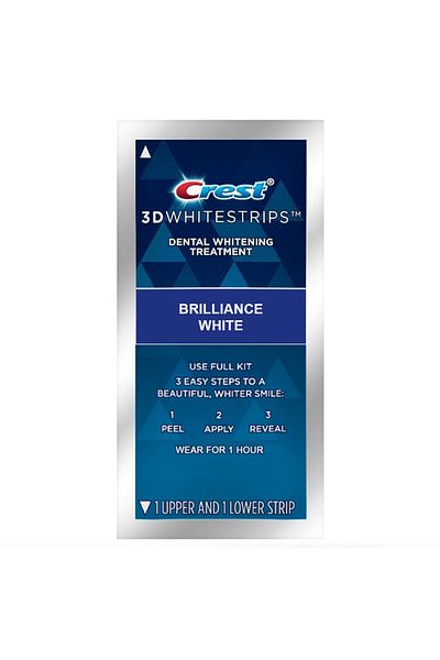 CREST Teeth Whitening Strips, Crest, 3D White, Brilliance White, 14% Concentration, 1 pouch (2 strips)