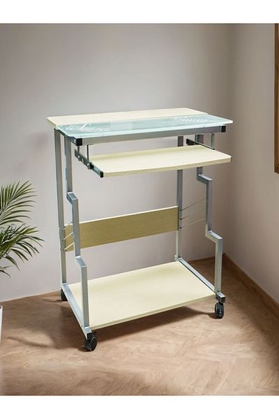 micasa Metal Frame Contemporary Rectangular Computer Table with Wheels