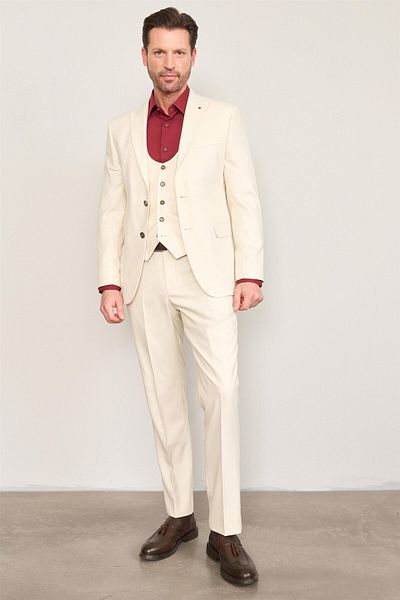 ATLIHAN Kagi Beige Men's Cotton Polyester Parma Vest Suit