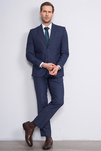 Mentality 9119 Men's Mono Collar Slim Fit Suit Navy Blue