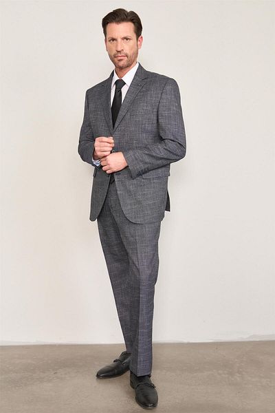 ATLIHAN Kagi Navy Blue Men's Cotton Polyester Corsica 4 Drop Classic Suit