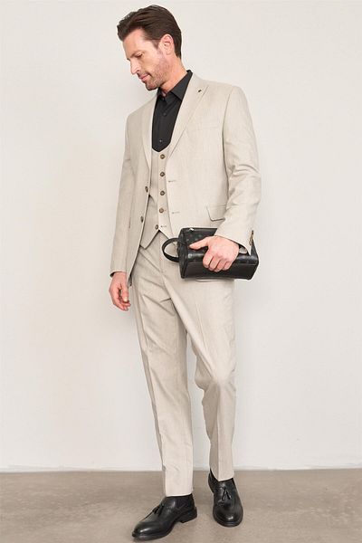 ATLIHAN Kagi Beige Men's Cotton Polyester Osaka Vest Suit