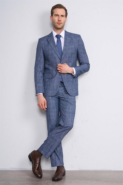 Mentality 9120 Men's Mono Collar Slim Fit Suit Navy Blue