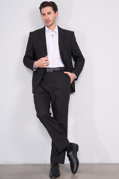 ATLIHAN Kagi Black Men's Cotton Polyester Higuang 4 Drop Classic Suit