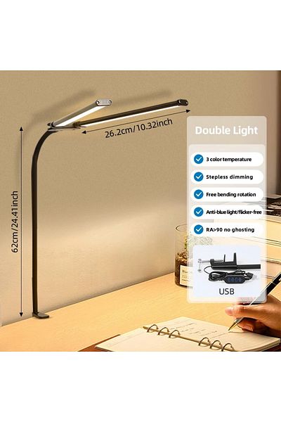 Choice 2 HEAD Dimmable Double/Single Head LED Desk Lamp Dimmable PC Monitor Light USB Table Lamps Reading L