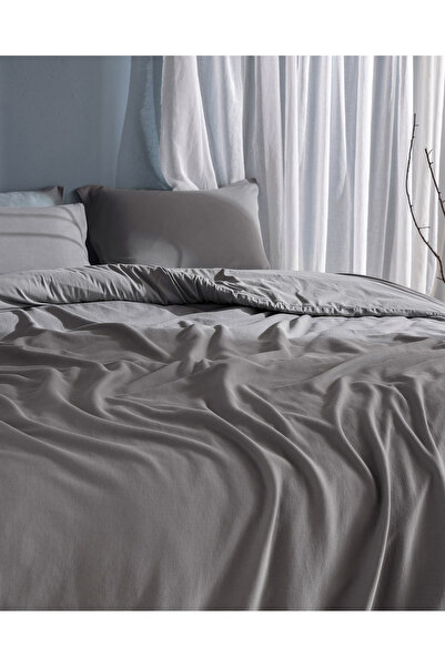 Madame Coco Marly Tek Kişilik %100 Pamuk Penye Lastikli Nevresim Takımı - Gri