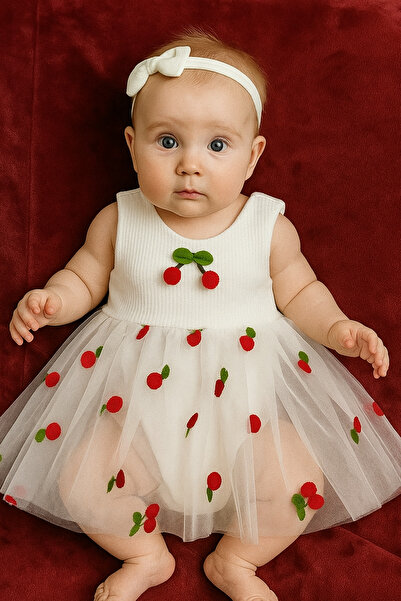 BABYLY Kiraz Desenli Tüllü Kız Bebek Elbisesi – Şık ve Sevimli Tasarım