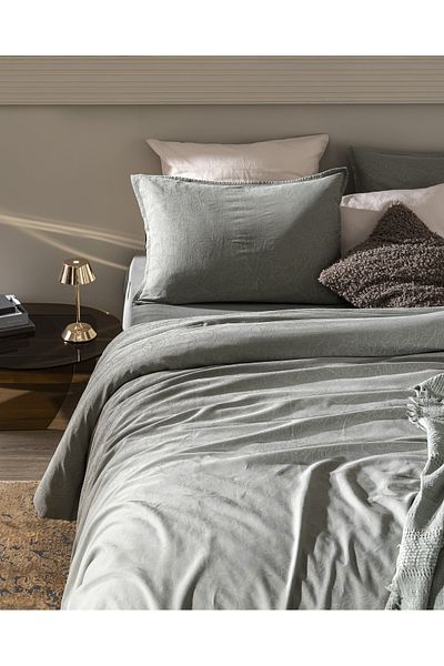 Madame Coco Maena King Size 100% Cotton Printed Piece Dye Duvet Cover Set - Khaki