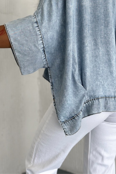 FEMELLE Dámská modrá standardní velikost džínové džínové pončo košile