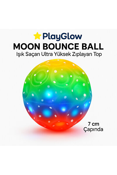 AstroPlayz Astro Glow Zıplayan Ay Topu – LED Işıklı Uzay Topu, 7 cm – Çocuklar İçin Yüksek Zıplama Oyuncağı