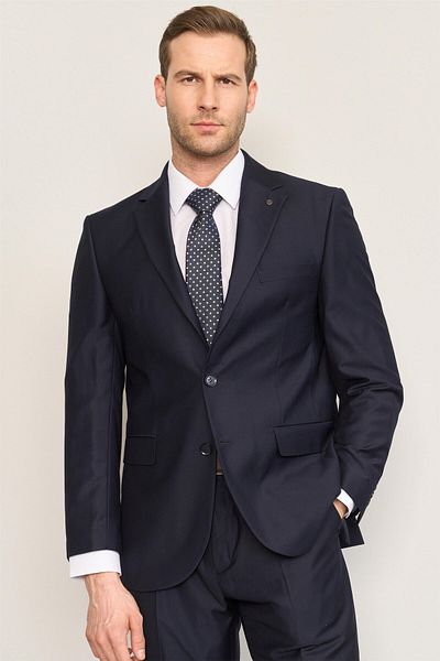ATLIHAN Kagi Navy Blue Men's Cotton Polyester Cavalli 4 Drop Classic Suit