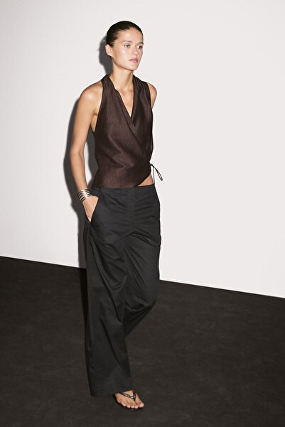 Massimo Dutti %100 pamuklu orta bel straight fit pantolon