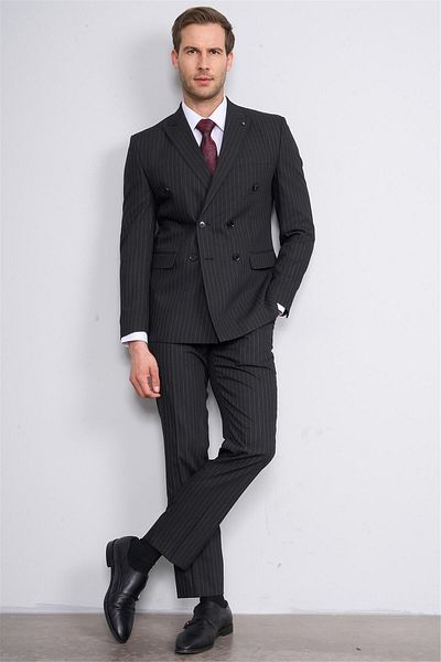 ATLIHAN Kagi Black Men's Cotton Polyester Sorento Double Breasted Suit