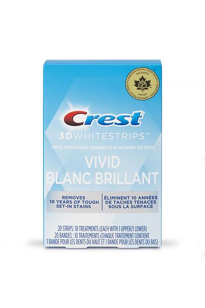CREST Teeth Strips, Crest, 3D White, Vivid Brilliant, 9% Concentration, Box of 10 Envelopes, 20 Strips
