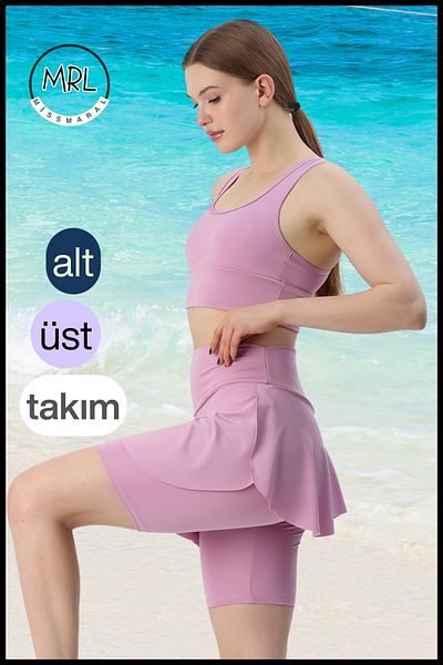missmaral Women's Set Bottom - Top Biker Shorts Above Knee &Crop Bra Pad Supported in the Sea in the Pool in Sports Llia