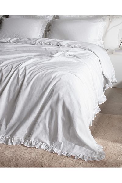 Madame Coco Julien King Size 100% Cotton Ruffle Duvet Cover Set - White