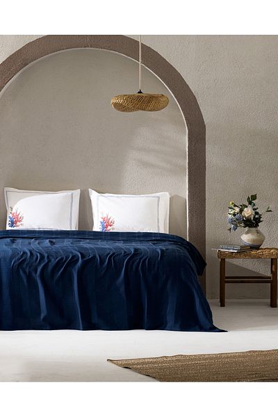 Madame Coco Mathilda Double Cotton Ecocell Plain Pique Set - Navy Blue