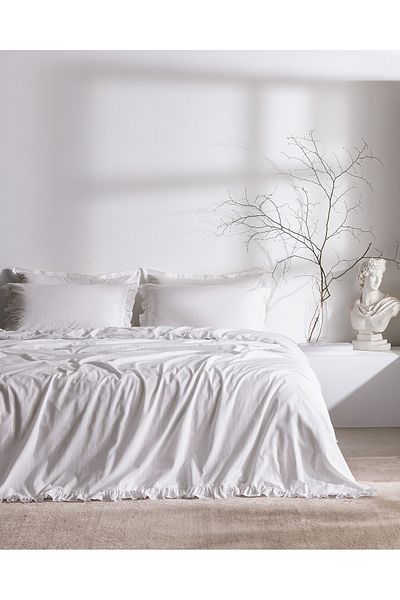 Madame Coco Julien Double 100% Cotton Ruffle Duvet Cover Set - White