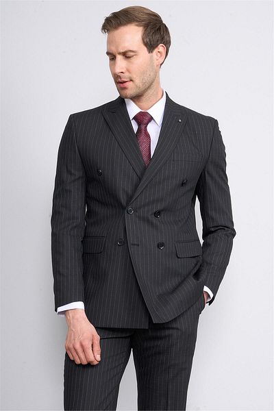 ATLIHAN Kagi Black Men's Cotton Polyester Sorento Double Breasted Suit