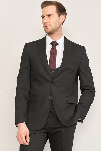 ATLIHAN Kagi Black Men's Cotton Polyester Palermo Vest Suit