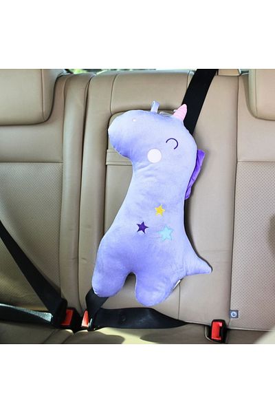 Gift Design Pernă cu centură de siguranță, model unicorn violet, Giftdesign, 44x20 cm, microfibră + bumbac PP