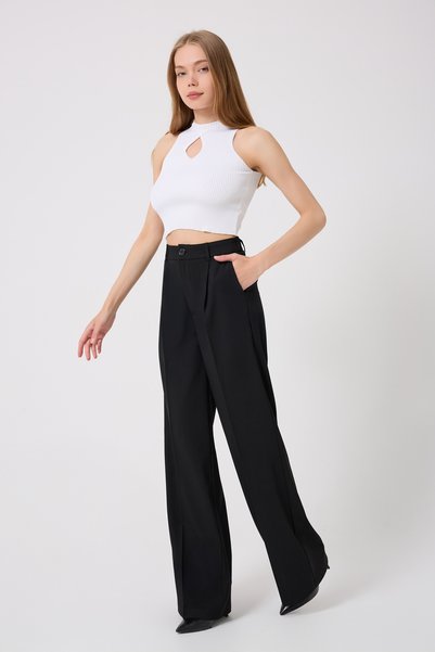sevindi Women's High Waist Palazzo Pants Wide Fit - Elastic with a Recovery Effect, Stylish Pleated Cut