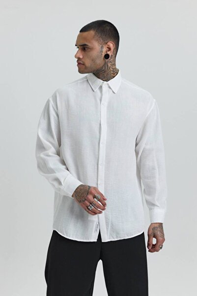 Fandr Store White Oversize Long Sleeve Men's Shirt
