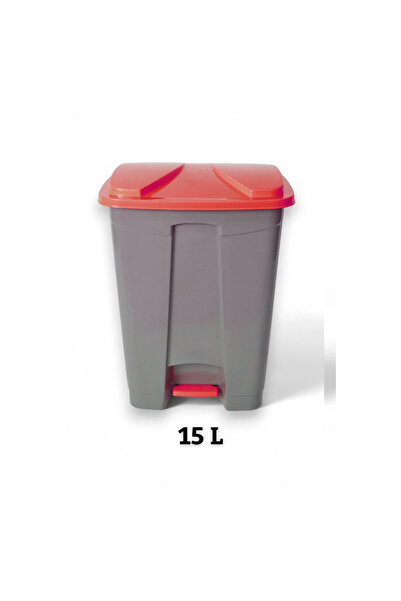 StarLoft Slim Pedallı Çöp Kovası 15 L - Gri & Kırmızı Kapak Iç Ve Dış Mekan Ç...