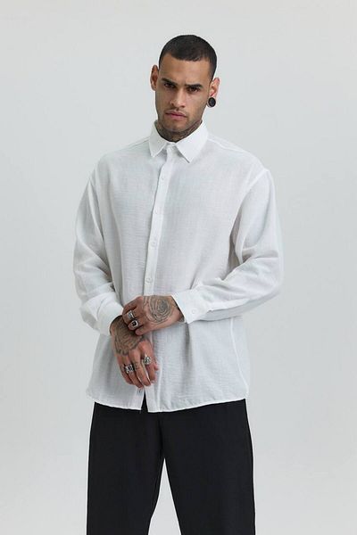 Fandr Store White Oversize Long Sleeve Men's Shirt