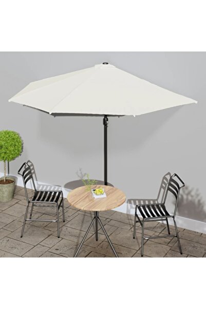 vidaxl مظلة شرفة مع عمود ألومنيوم رملي 300 × 155 سم نصف