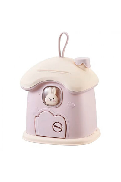 OEM Pusculiță pentru copii, în formă de căsuță cu cheie, Roz