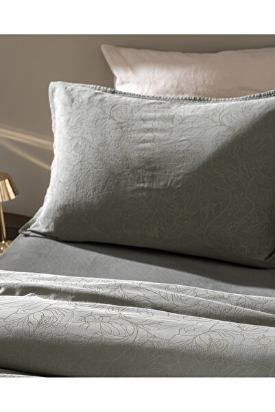 Madame Coco Maena Double 100% Cotton Printed Piece Dye Duvet Cover Set - Khaki