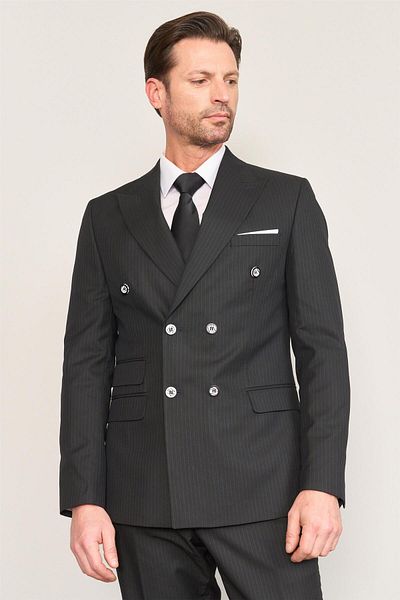 DURAK Black Men's Striped Double Breasted Suit