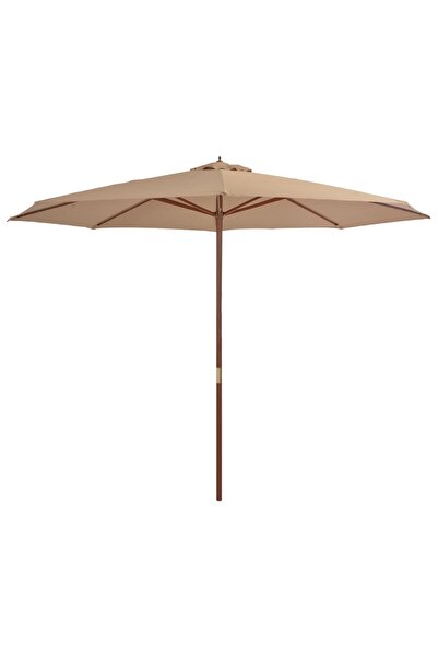 vidaxl مظلة خارجية مع عمود خشبي 350 سم لون بني رمادي