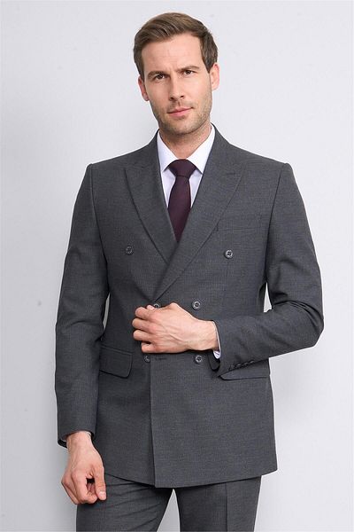 Mentality 9132 Men's Swallow Collar Slim Fit Double Breasted Suit Anthracite