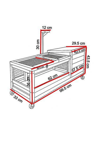 Buntz Wooden cage for turtles and reptiles, BUNTZ, 2 removable trays, 99.5 x 33 x 43.5 cm