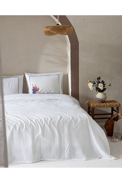 Madame Coco Mathilda King Size Cotton Ecocell Plain Pique Set - White