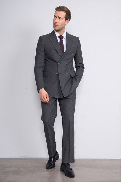 Mentality 9132 Men's Swallow Collar Slim Fit Double Breasted Suit Anthracite