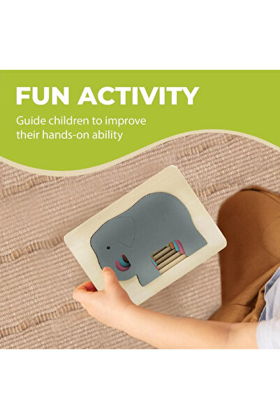 OEM Wooden puzzle with 5 descending shapes, elephant pattern