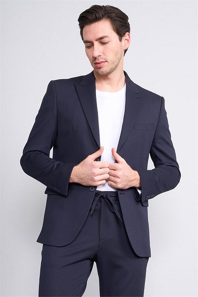 Mentality 9126 Men's Pointed Collar Slim Fit Jogger Suit Navy Blue