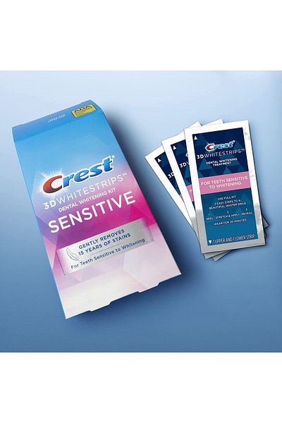 CREST Box 14x Envelopes, Teeth Whitening Strips, Crest, 3D White, Sensitive, 6% Concentration, 14 days