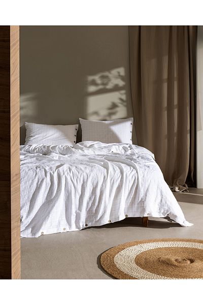 Madame Coco Lumiere Double 100% Cotton Dobby Duvet Cover Set - White