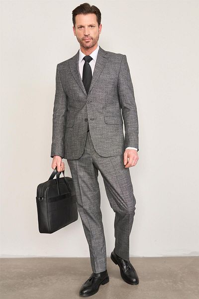 Mentality 9121 Men's Mono Collar Slim Fit Suit Black