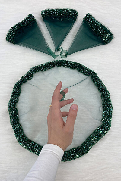 ZEYMERADE منديل العريس والزفاف باللون الأخضر، مطرز باللؤلؤ والترتر وحبات الزج...