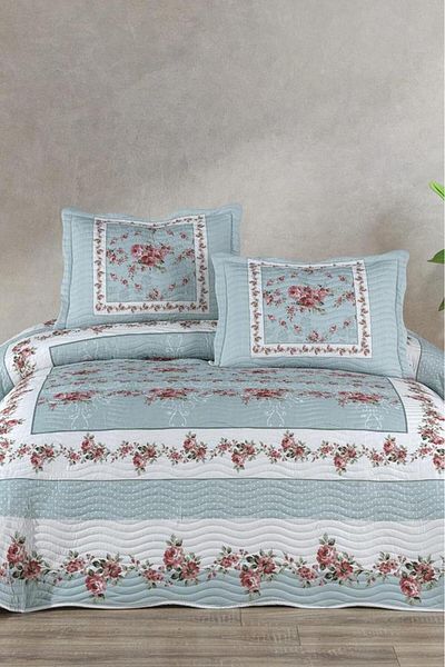Çeyiz Diyarı Veraluna Printed Quilted Double Bedspread Mint