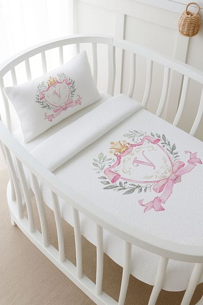 Tuğba Kuğu Pike Set - Pink Royal Series - Letter V 80 X 120 cm
