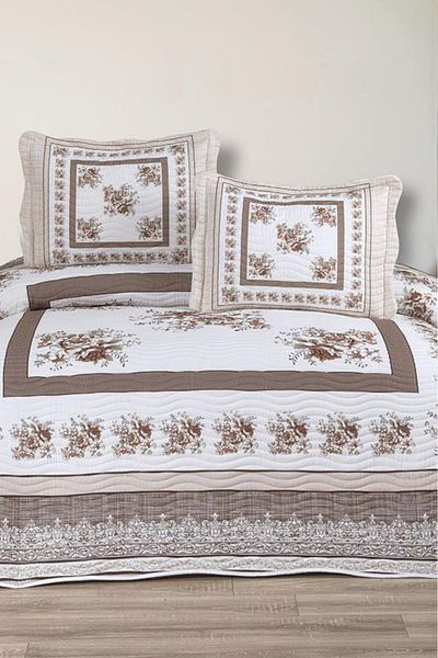 Çeyiz Diyarı Solindra Printed Quilted Double Bedspread Brown